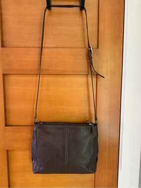 Halogen Nordstrom Dark Brown Leather Crossbody - Double Zipper GUC Coach vibes
